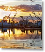 Workboats On Silver And Gold Metal Print