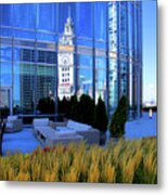 Wrigley Clock Tower Reflection Metal Print