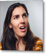 Wtf! Head Shot Portrait Of Shocked Frustrated Woman Metal Print