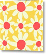 Yellow, Coral, And White Floral Pattern Design Metal Print