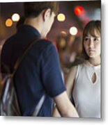 Young Couple At The Bus Stop Metal Print