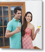 Young Man And Woman Drinking Wine Metal Print