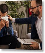Young Man Crying During Psychotherapy Metal Print