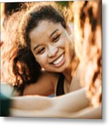 Young Woman Smiling While Out With Fitness Group Metal Print