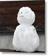 Zen Fence Sitting Mini Holiday Snowman Metal Print