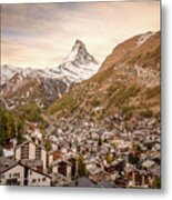 Zermatt Village At Sunrise With The Matterhorn Metal Print