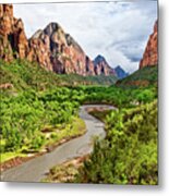Zion Canyon And The Meandering Virgin River At Dusk Metal Print