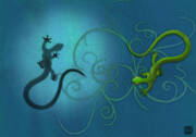 Water Colour Print Of Twin Geckos And Swirls Duality Poster