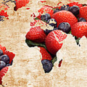 Abstract World Map - Berries And Cream - Tan Poster