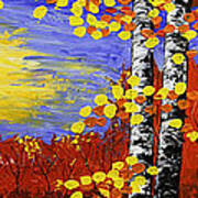Birch Trees In Fall Panorama Painting Poster