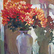 Chrysanthemums In Vase Poster