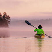 A Woman Kayaking In Birch Lake #1 Poster