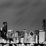 Chicago Skyline At Night In Black And White #1 Poster