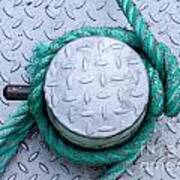 Dock Bollard With Green Boat Rope #1 Poster