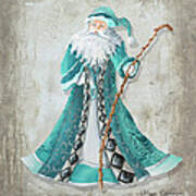 Old World Style Turquoise Aqua Teal Santa Claus Christmas Art By Megan Duncanson Poster
