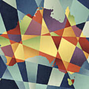 Australia Geometric Retro Map #3 Poster