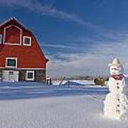 Snowman Dressed Up As A Cowboy Standing #1 Poster