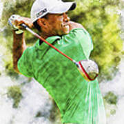 Tiger Woods Hits A Drive Poster