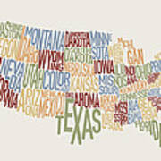 United States Text Map #1 Poster