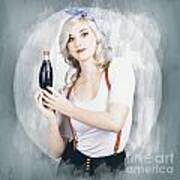 Young Beautiful Retro Lady Holding Soda Drink #1 Poster