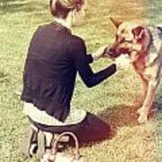 Young Woman In 20s Playing Fetch With Her Dog #1 Poster