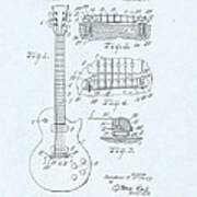 Guitar Patent Drawing On Blue Background Poster