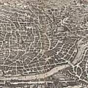 1652 Merian Panoramic View Or Map Of Rome Italy Poster