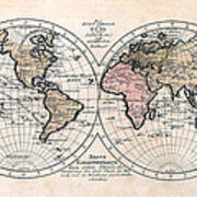 1791 Antique World Map Die Funf Theile Der Erde Poster