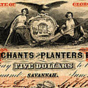 1860 Savannah Georgia Five Dollar Note Poster