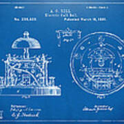 1881 Alexander Graham Bell Electric Call Bell Patent Blueprint Poster