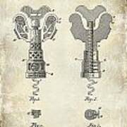 1886 Corkscrew Patent Drawing Poster
