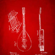 1896 Brown Guitar Patent Artwork - Red Poster