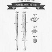 1939 Baseball Bat Patent Drawing Poster