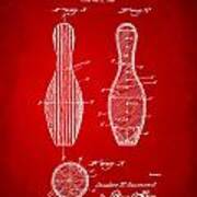 1939 Bowling Pin Patent Artwork - Red Poster