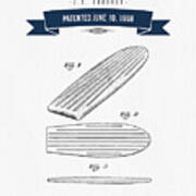 1958 Surfboard Patent Drawing - Retro Navy Blue Poster