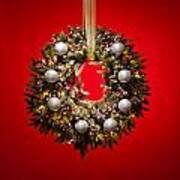 Advent Wreath Over Red Background #2 Poster
