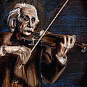 Albert Einstein And Violin #1 Poster
