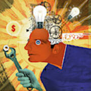 Light Bulbs And Cogs Inside Of Head #2 Poster