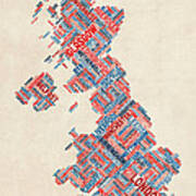 Great Britain Uk City Text Map #24 Poster