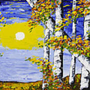White Birch Trees In Fall Abstract Painting #1 Poster