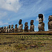 Low Angle View Of Moai Statues #3 Poster