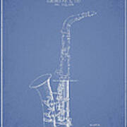Saxophone Patent Drawing From 1937 - Light Blue Poster