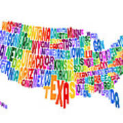 United States Typography Text Map #4 Poster