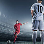 Soccer Player Kicking Ball In Stadium #5 Poster