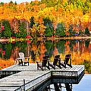 Wooden Dock On Autumn Lake Poster