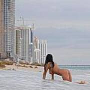 9835 Nude Woman Crawling To High Rise Condos On Beach Poster