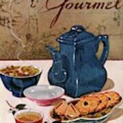 A Chinese Tea Pot With Tea And Cookies Poster