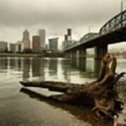 A Gray, Foggy, Cloudy Downtown Portland Poster