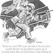 A Soldier Holding A Gun Runs Through Battle Poster
