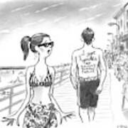 A Woman Passes A Man On The Boardwalk. Tattooed Poster